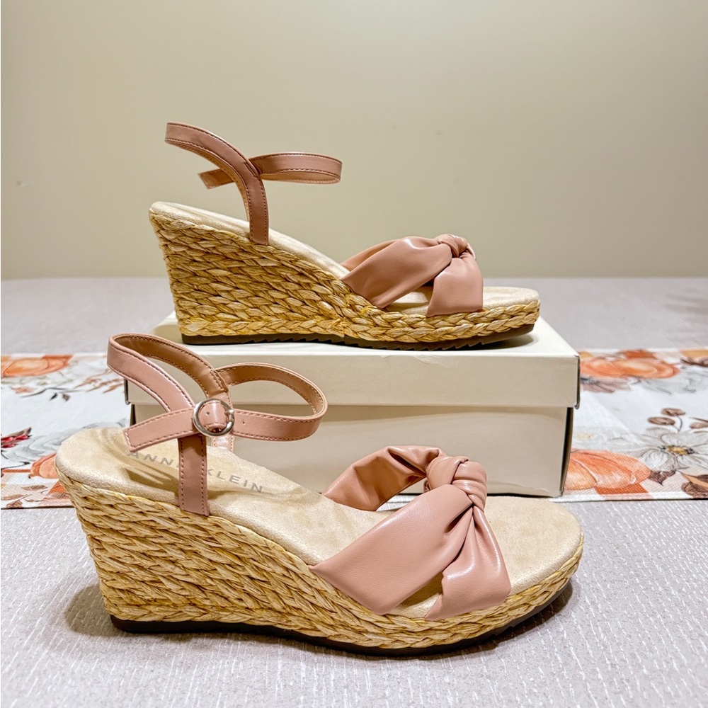 Anne Klein Wheatley Ankle Strap Espadrille Wedge Nude Sandals - Picture 2 of 4
